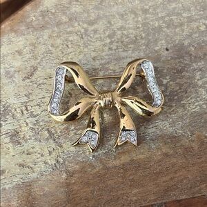 Gold Bow Crystal Accent Brooch